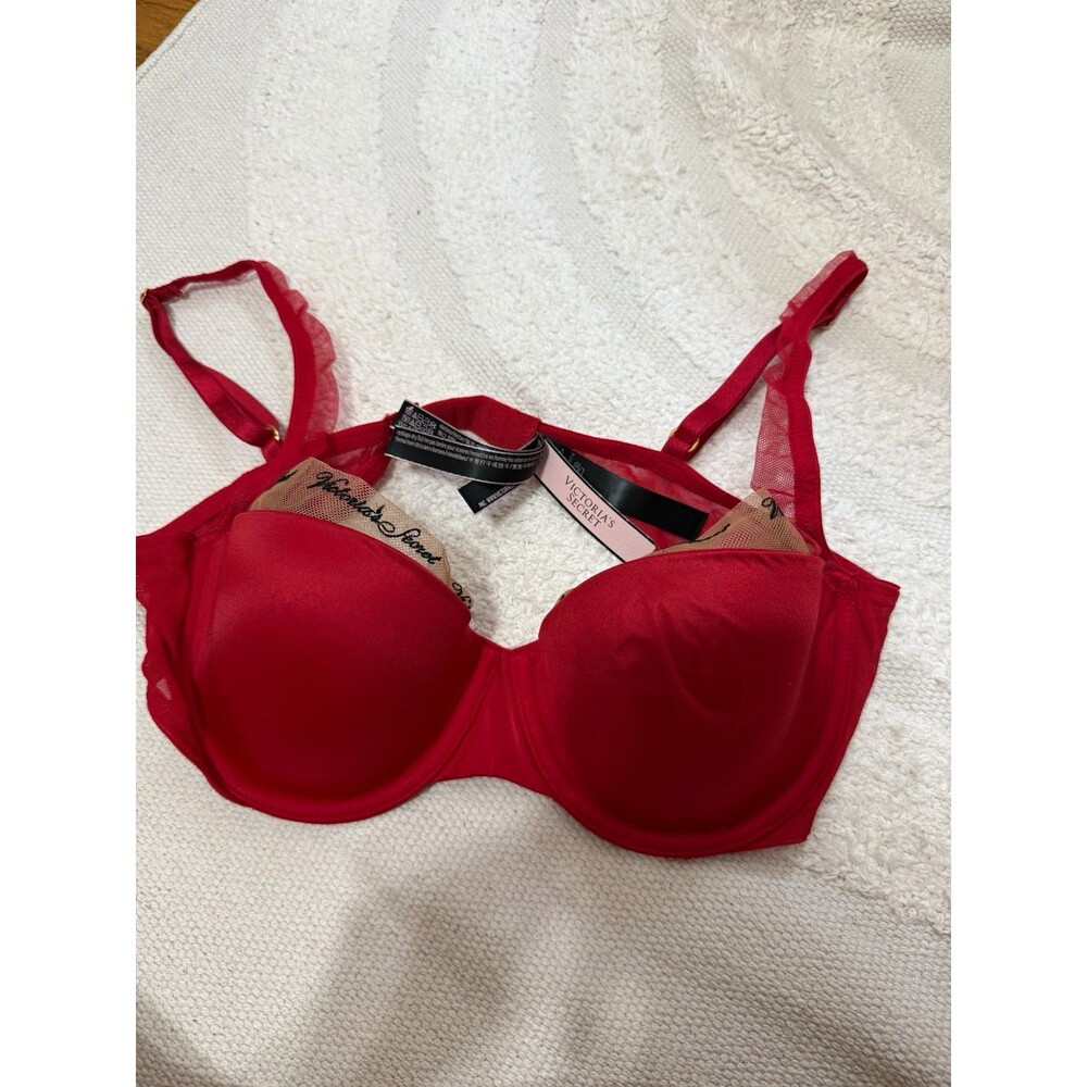 Victoria's Secret Red 36B Underwired Mesh T-Shirt Bra, Adjustable Straps